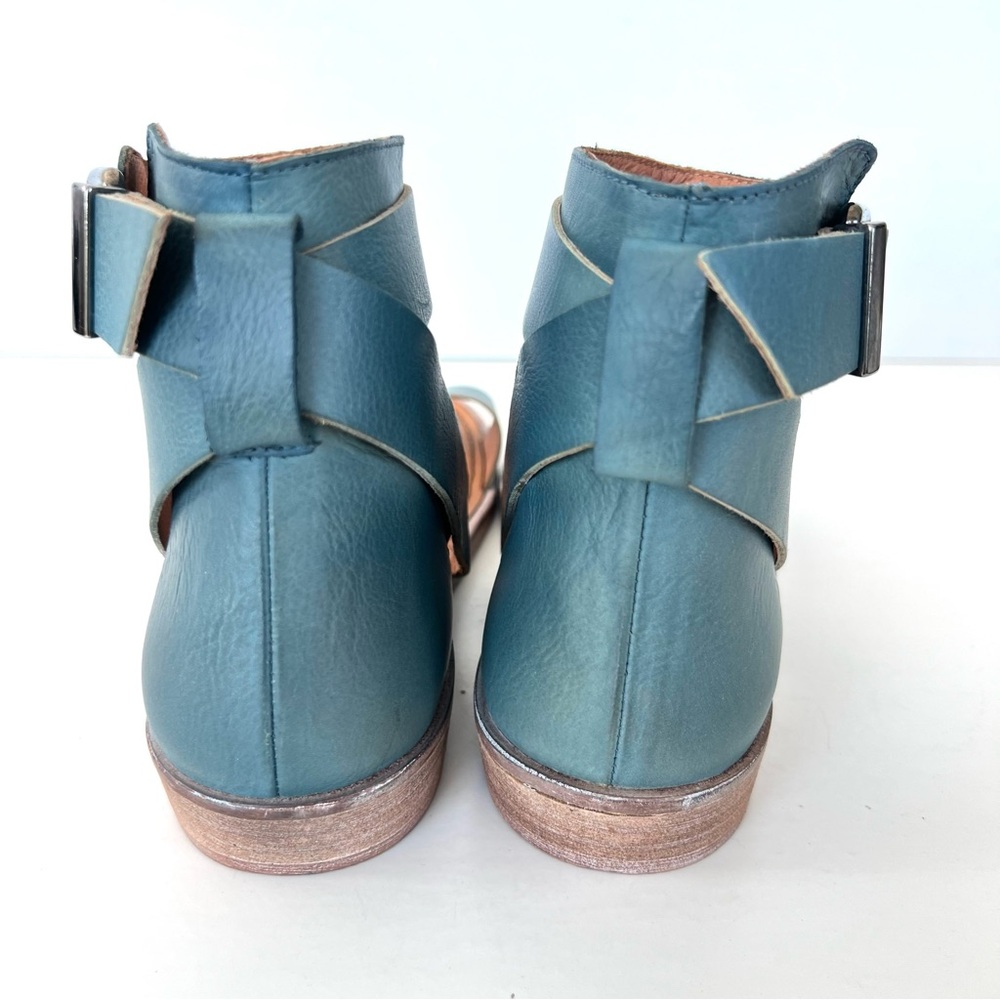 FREE PEOPLE Vale Blue Leather Ankle Buckle Strap Flat Boot Sandals Sz 41 NWOB - Picture 9 of 15